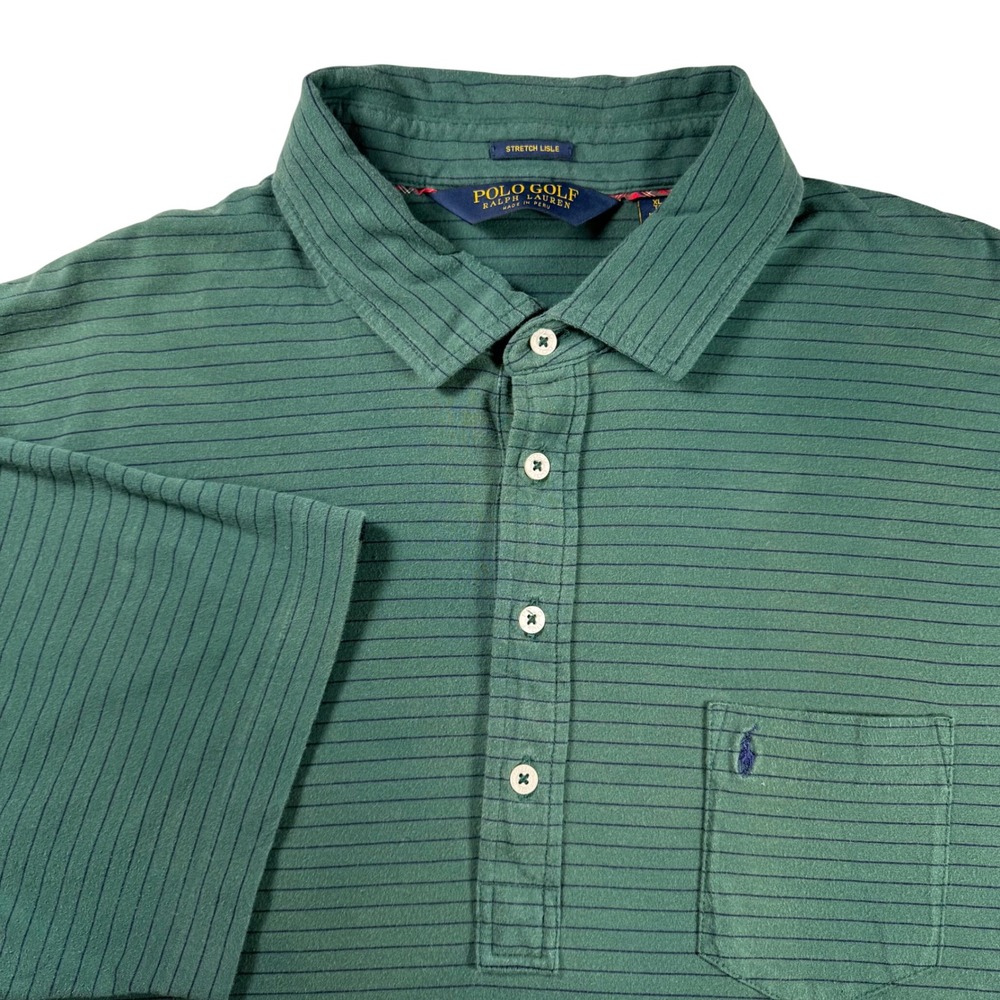 Polo Golf Ralph Lauren Men's Green‎ Striped Stretch Lisle Polo Shirt XL